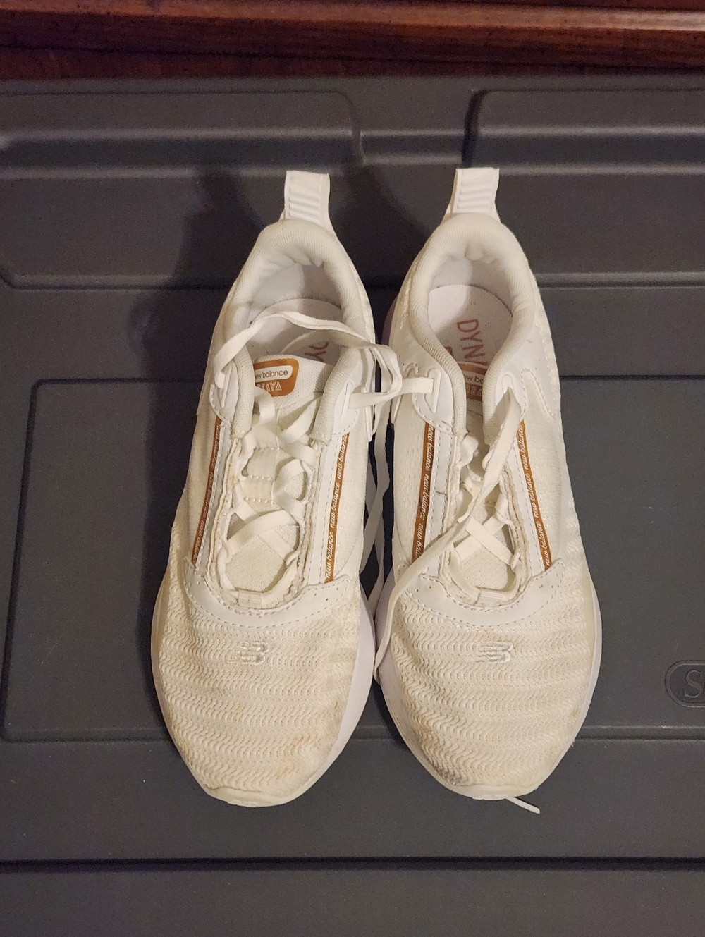 New Balance Women's Beaya 'White Copper Metallic' sneakers.